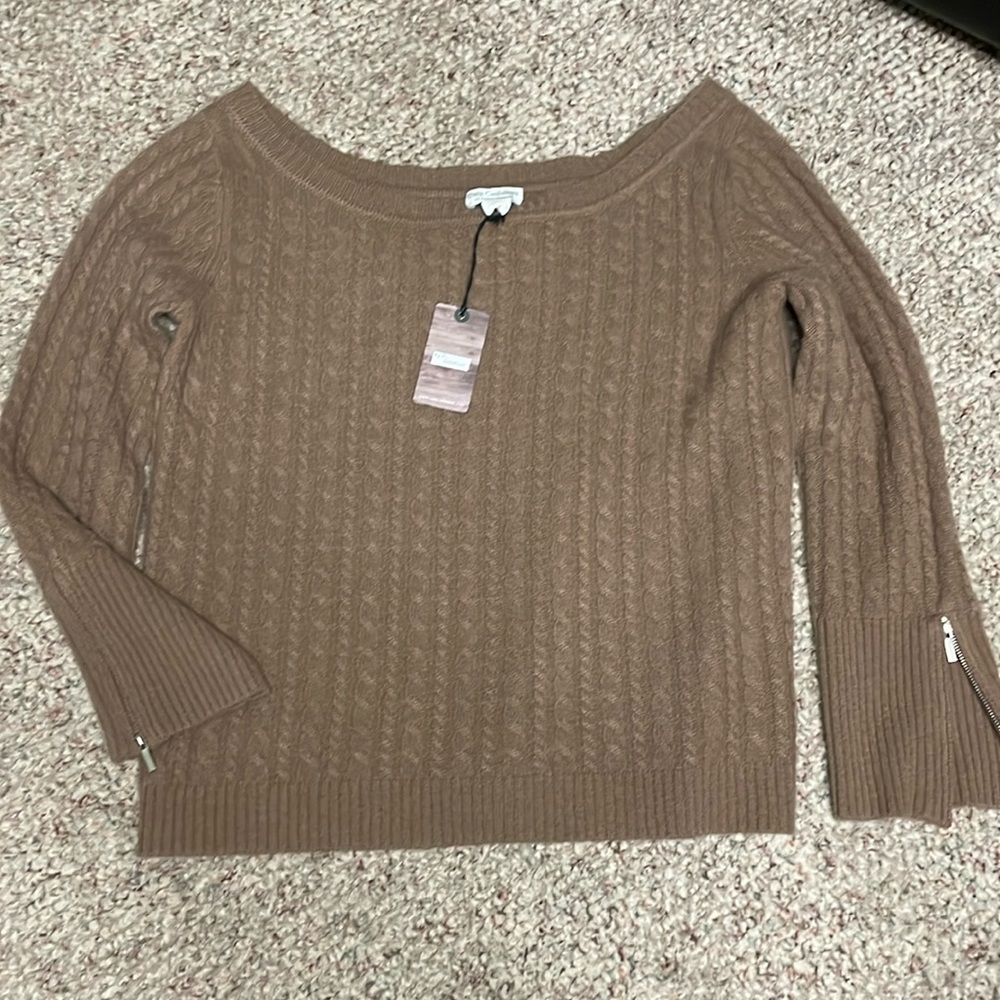 Oats cashmere 100% cashmere sweater with zip sleeve and boat neck